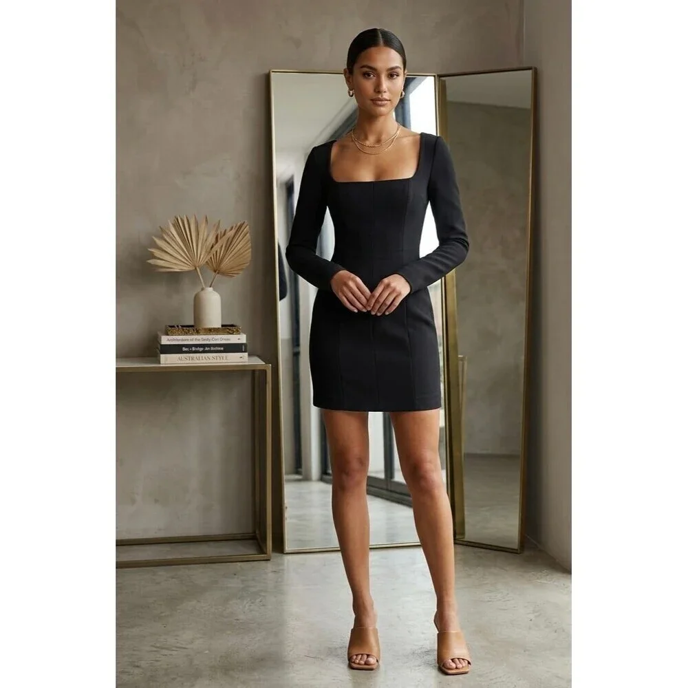 Bec + Bridge Black Square Neck Mini Dress - Mod Chic Minimalist Core Size 2